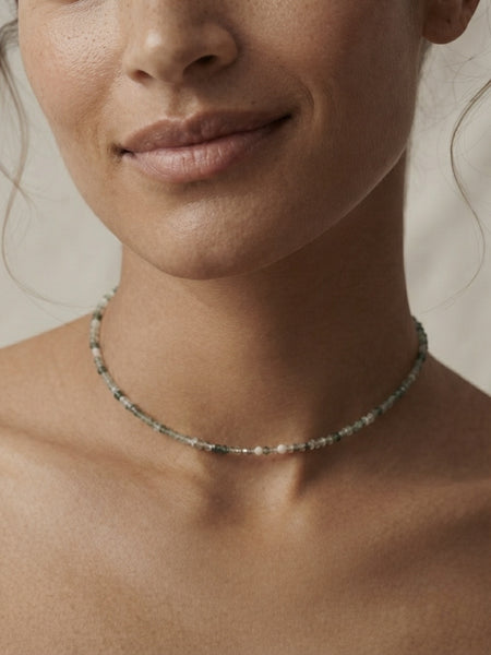 TAK :: Soft Green Moss Agate Bead Necklace