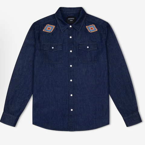 Mr Simple :: Western Long Sleeve Shirt - Raw Blue
