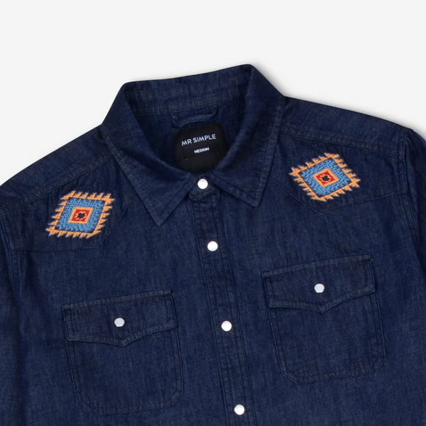 Mr Simple :: Western Long Sleeve Shirt - Raw Blue