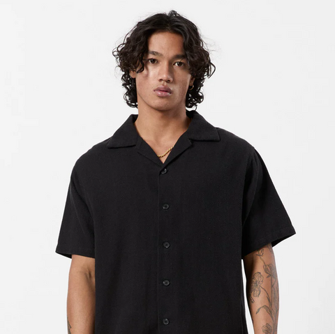 Mr Simple :: Waffle Short Sleeve Shirt - Black