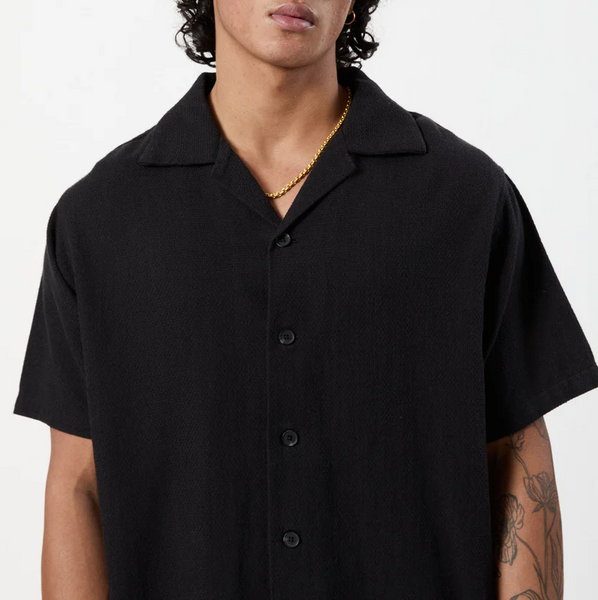 Mr Simple :: Waffle Short Sleeve Shirt - Black