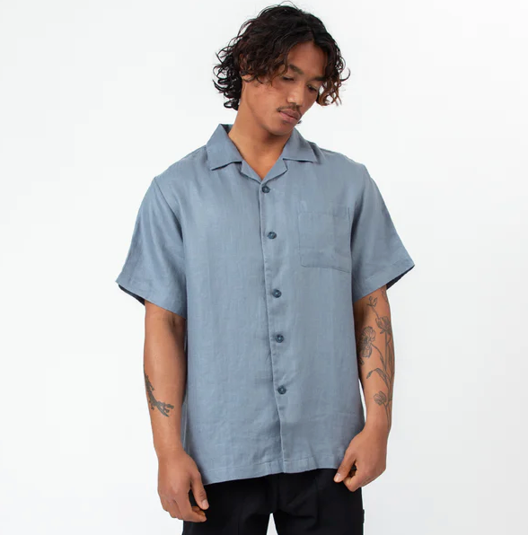 Mr Simple :: Shore Cuban SS Shirt - Slate Blue